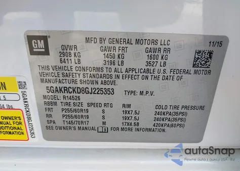 2016 Buick Enclave Premium from USA, damaged, VIN 5GAKRCKD8GJ225353